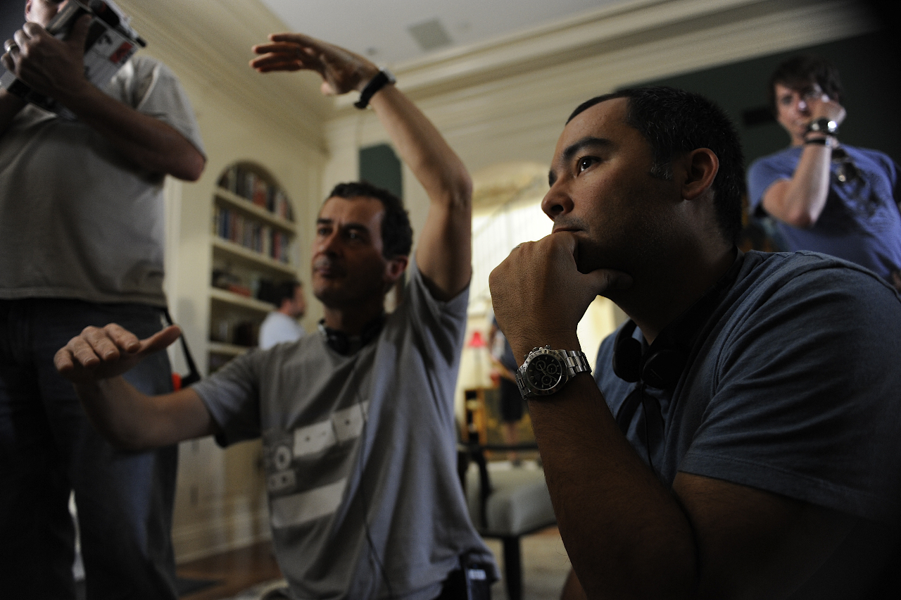 Director Julian Farino (left) and Anthony Hardwick (right) shooting an episode of Entourage