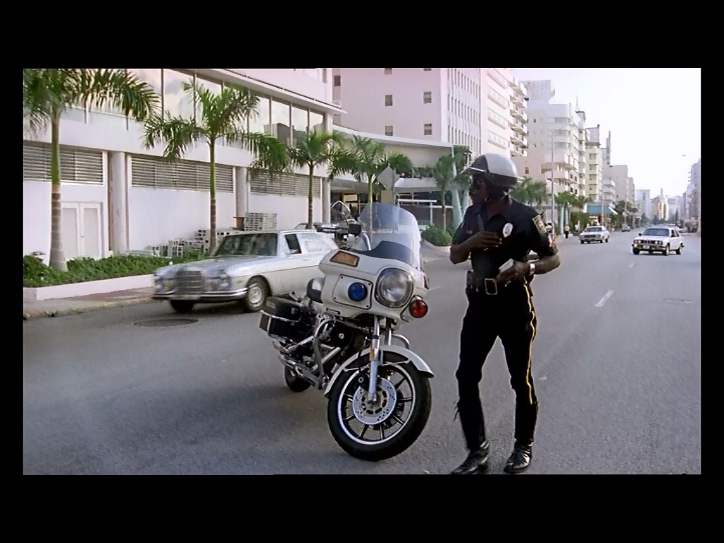 Charles Harris Down Town Miami Beach as a Motorcycle cop in the movie Aladdin With Bud Spencer.