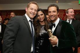 Cole Hauser, Matthew McConaughey and wife Camila Alves. Golden Globe Awards after-party