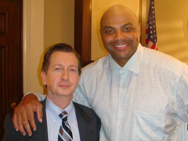 Phil Hawn and Charles Barkley on set of NBA on TNT promo
