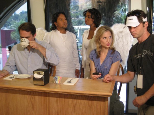 On the set of Soul Mates, Jonathon Nail, Antoine Reynaldo Diel, Cortney Wright, Paula Wilson Vasquez and Me