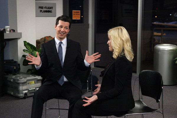 Still of Sean Hayes and Amy Poehler in Parks and Recreation (2009)