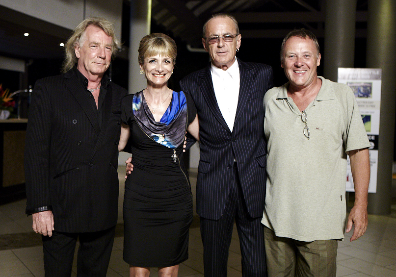 With Francis Rossi and Rick Parfitt as they leave the party