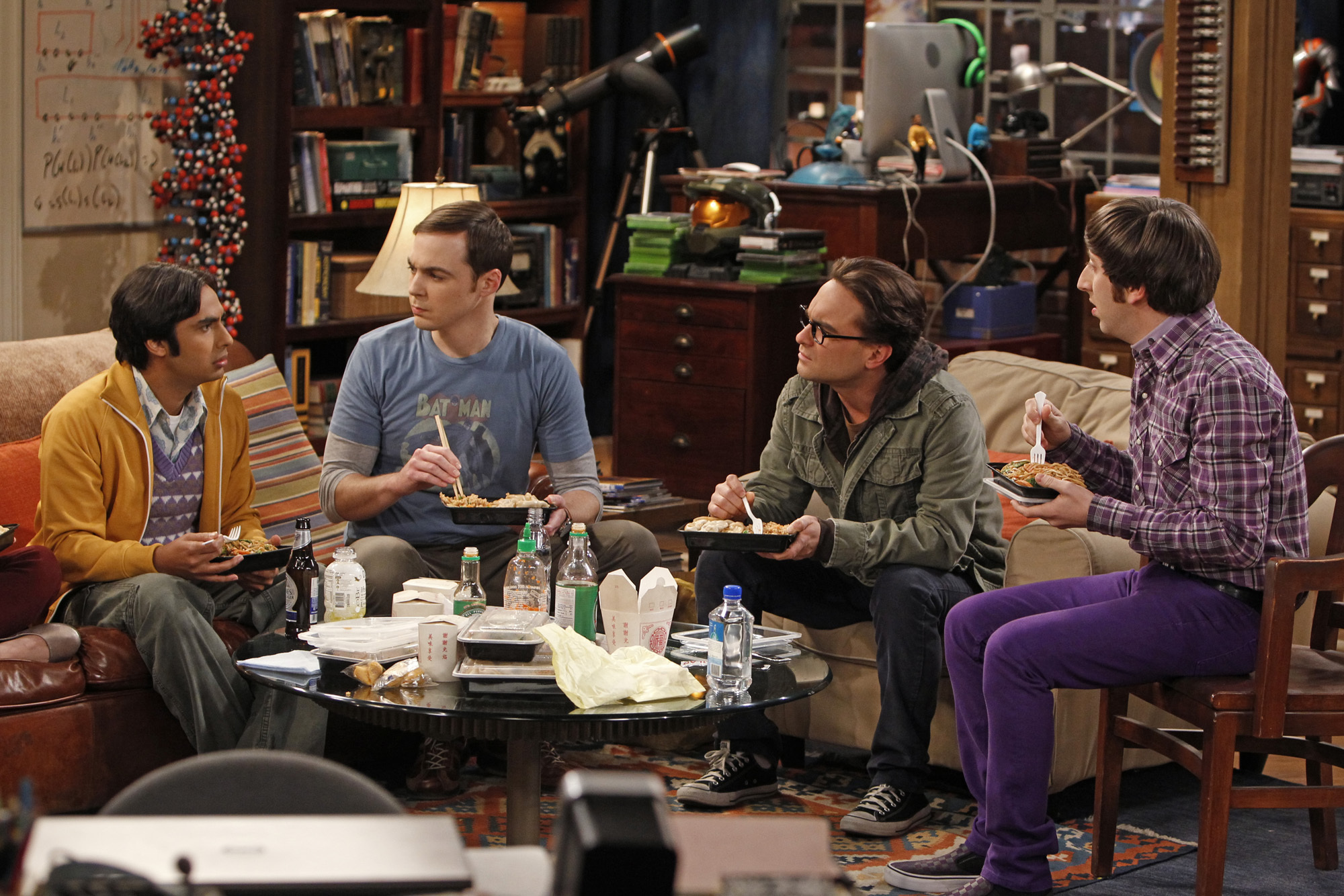 Still of Johnny Galecki, Simon Helberg, Jim Parsons and Kunal Nayyar in Didziojo sprogimo teorija (2007)