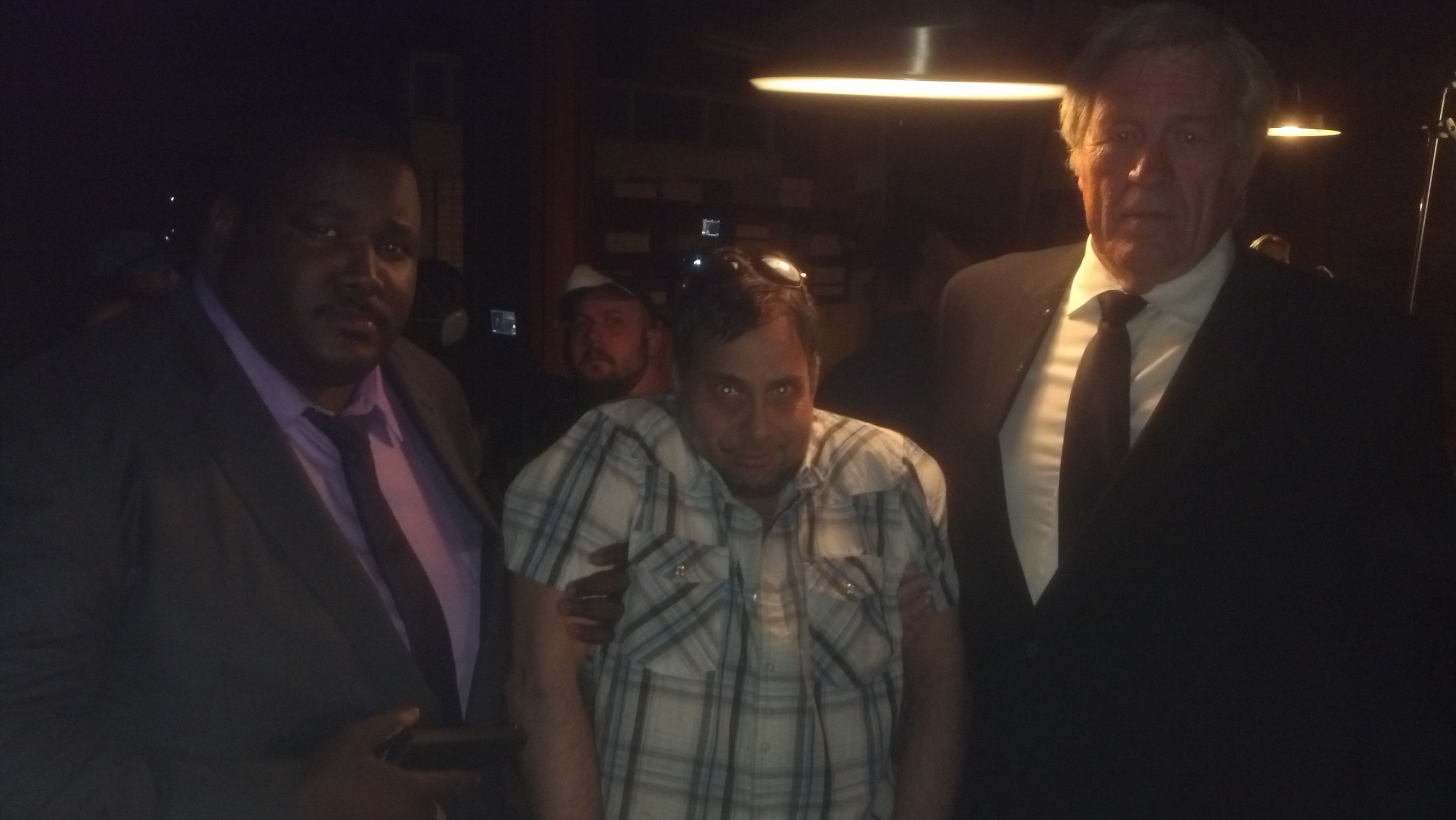 Brad-Heller-and-The-Blind-Side-leading-actor-Quinton-Aaron-and-Tiny-Ron-on-the-set-of-the-film-Dancer-and-the-Dame