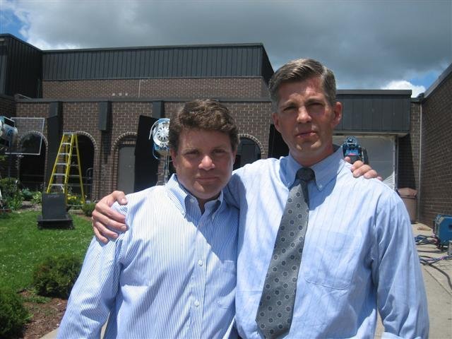 Sean Astin and Jesse Henecke on the set of 