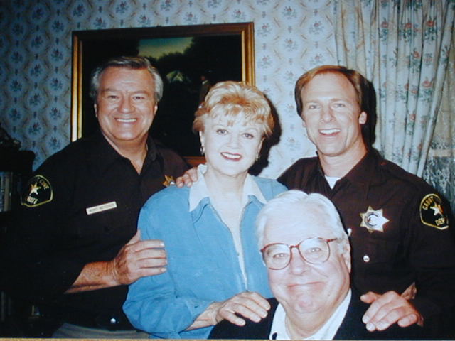 Ron Masak, Angela Landsbury, Louis Herthum and Bill Windom on the set of Murder, She Wrote after our last Cabot Cove show, March 1996.