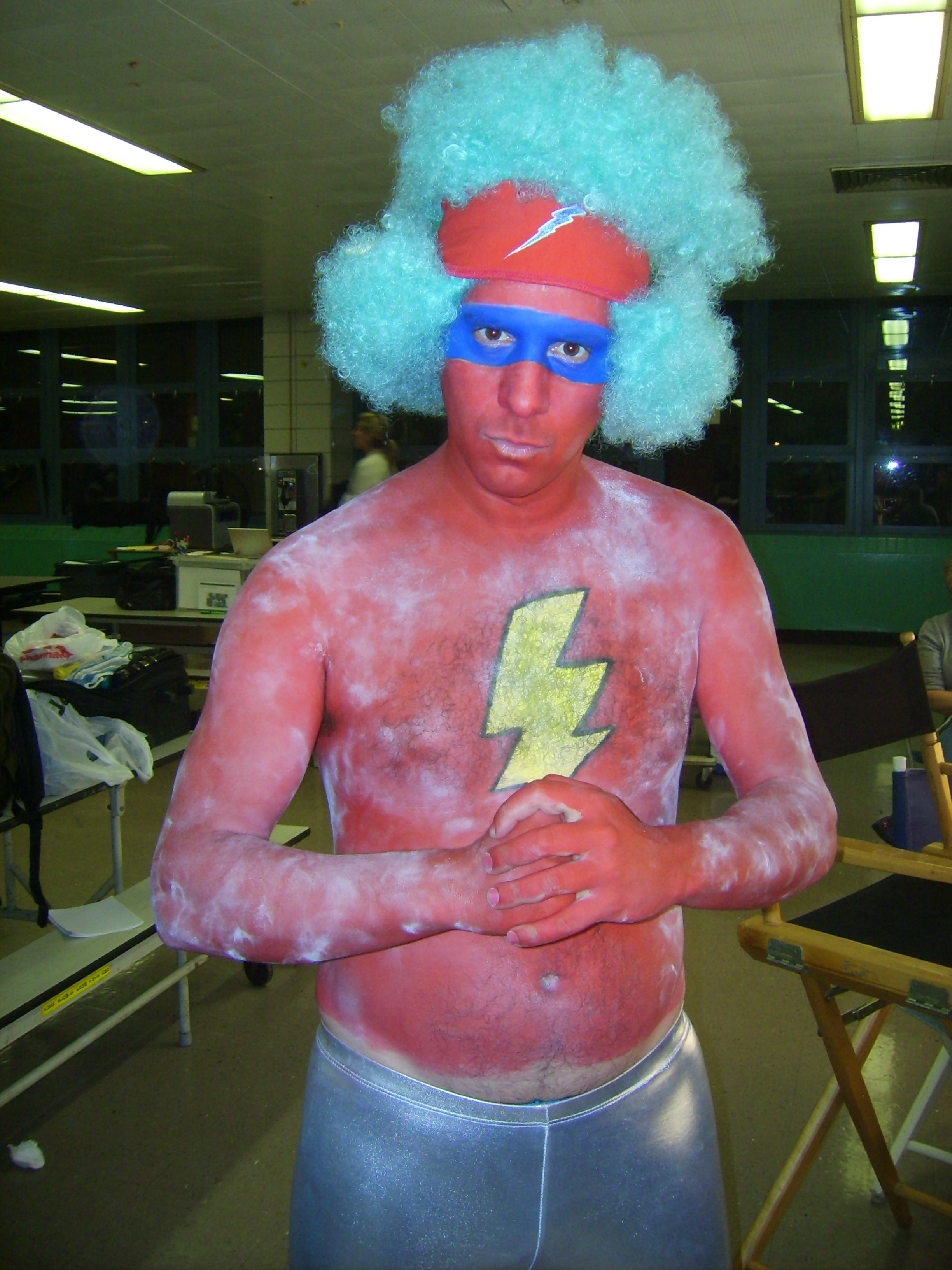 This is me as the Basketball Mascot just after makeup was done in 