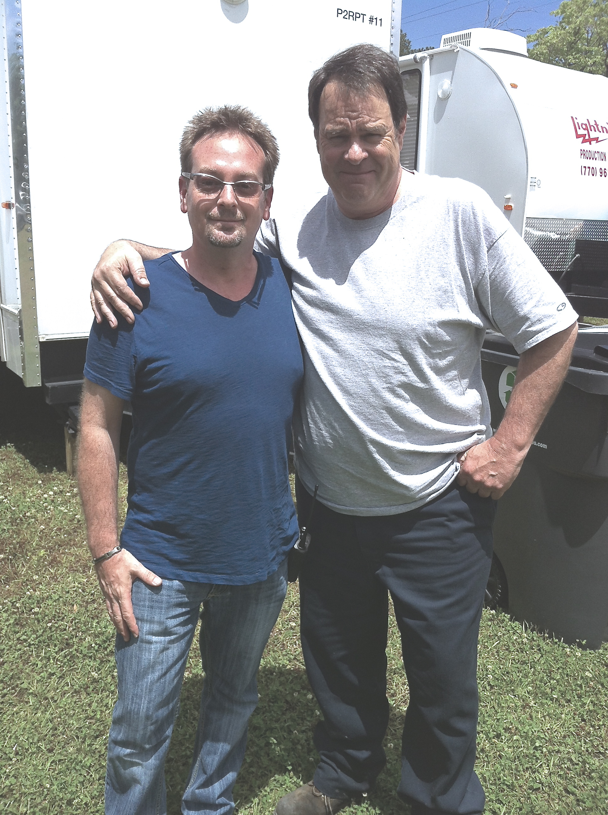 Location Manager Mike Hewett and Dan Aykroyd on location in Wilmington, N.C. for the upcoming feature film 