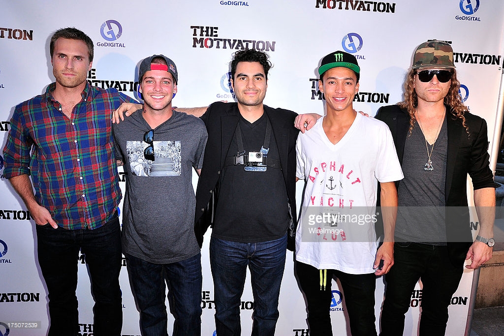 Logan Mulvey, Ryan Sheckler, Adam Bhala Lugh, Nyjah Huston and Ethan Highbee arrive at the premiere of 'The Motivation' at ArcLight Hollywood on July 30, 2013 in Hollywood, California.