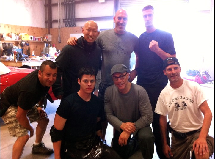 Cosmo with his stunt crew and Director John Hyams and JCVD on Dragon Eyes