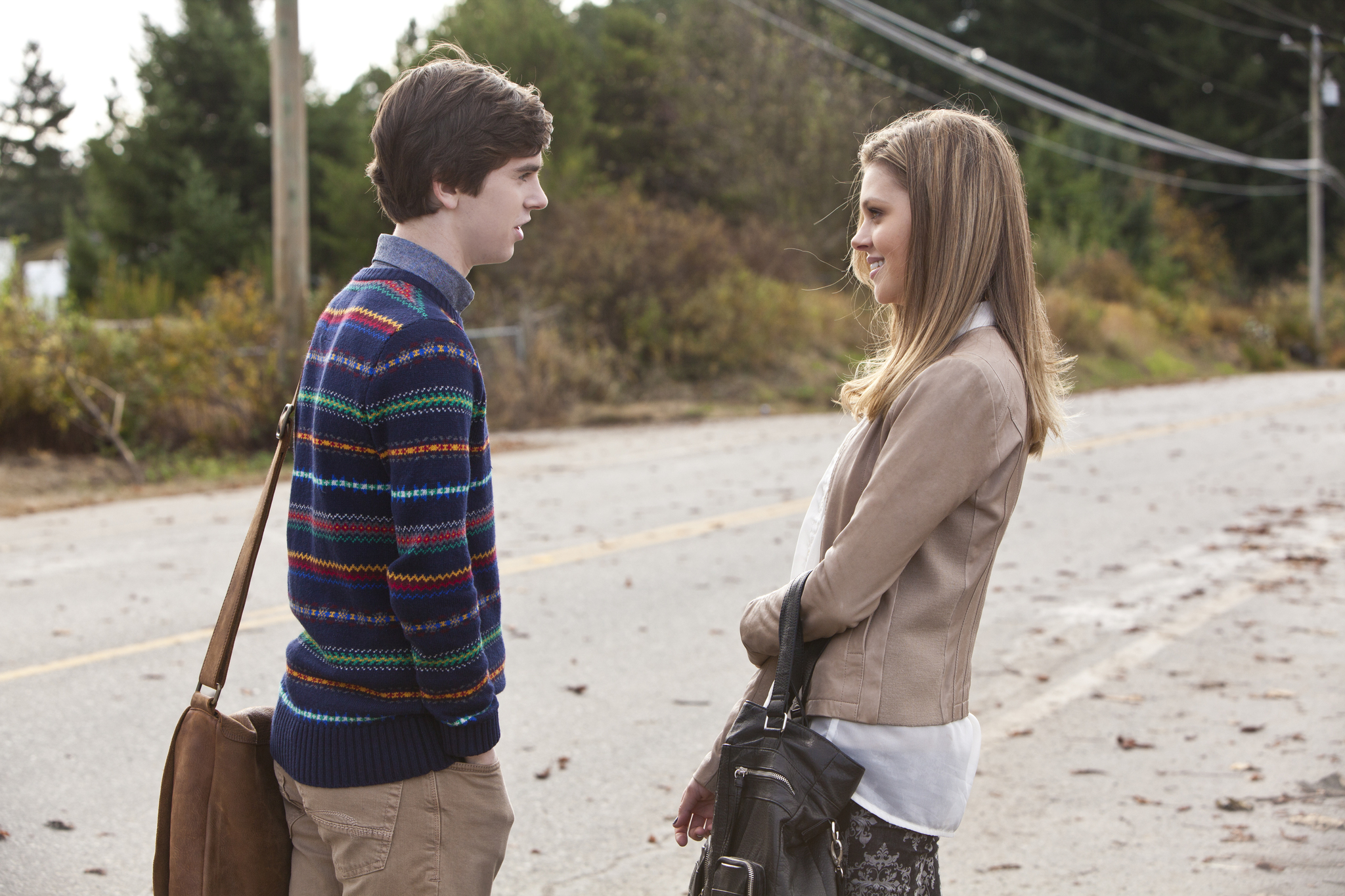 Still of Freddie Highmore and Nicola Peltz in Bates Motel (2013)