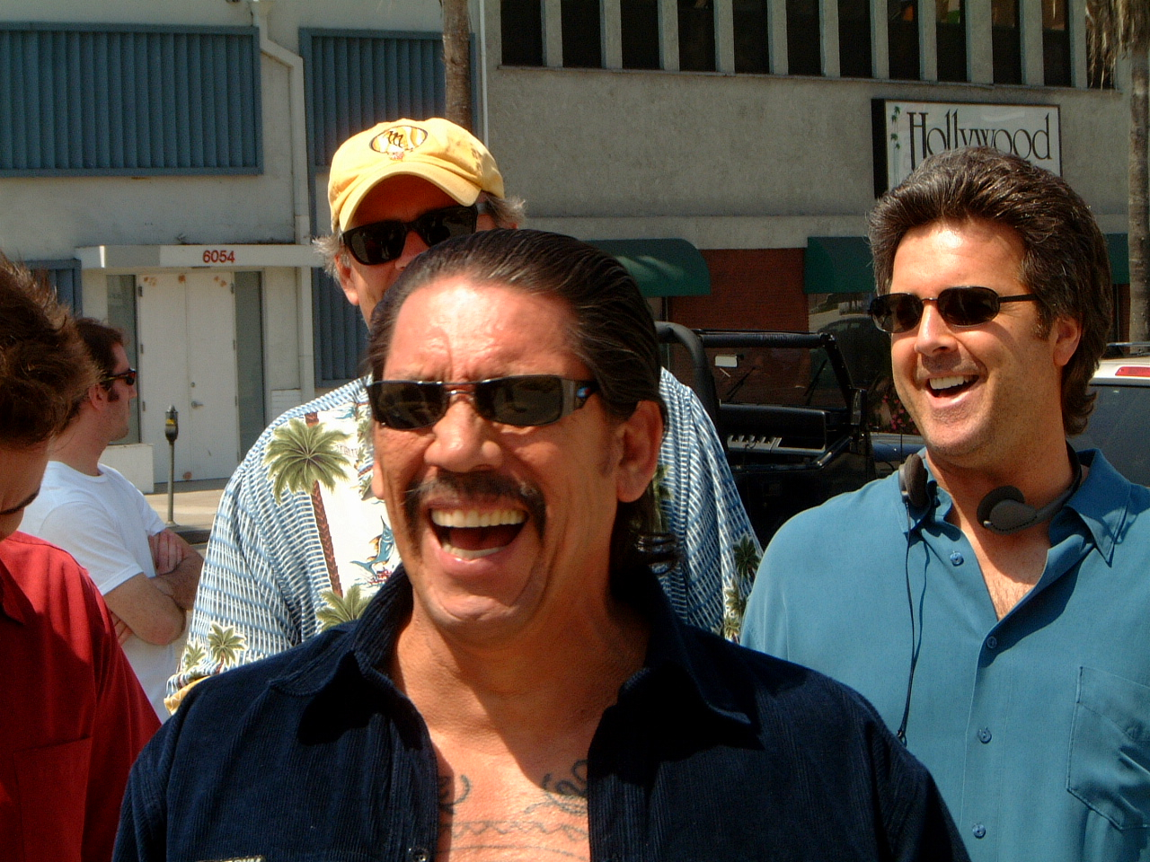 Writer-Director Bob Hilgenberg, producer Patrick Stack and actor Danny Trejo. On set of Hiding in Walls.