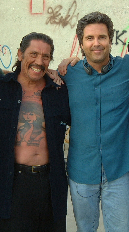 Writer/Director Bob Hilgenberg with Actor Danny Trejo on the set of Hiding in Walls.