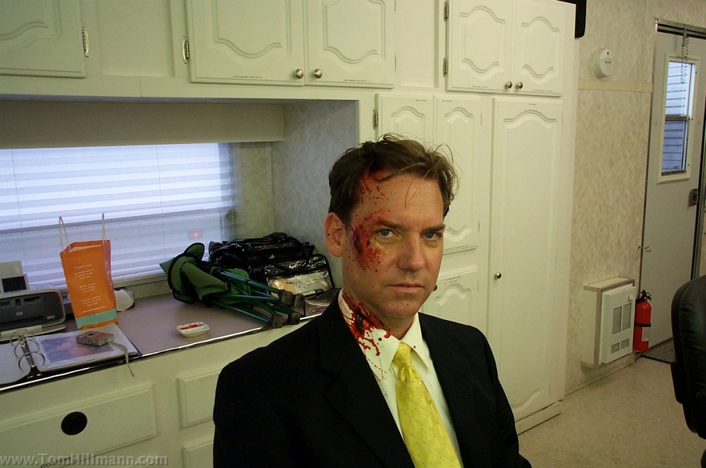 Tom Hillmann in the special effects make-up chair in 