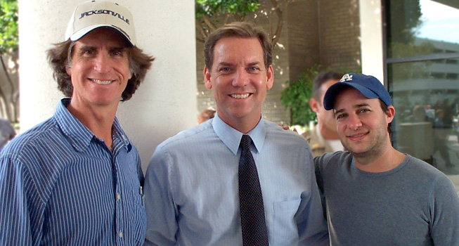 Jay Roach, Tom Hillmann, Danny Strong on the set of HBO's 