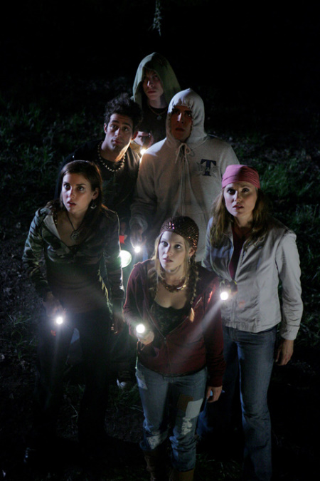 Still of Lucy Lawless, Robin Hines, Jessica Stroup and Josh Segarra in Vampire Bats (2005)