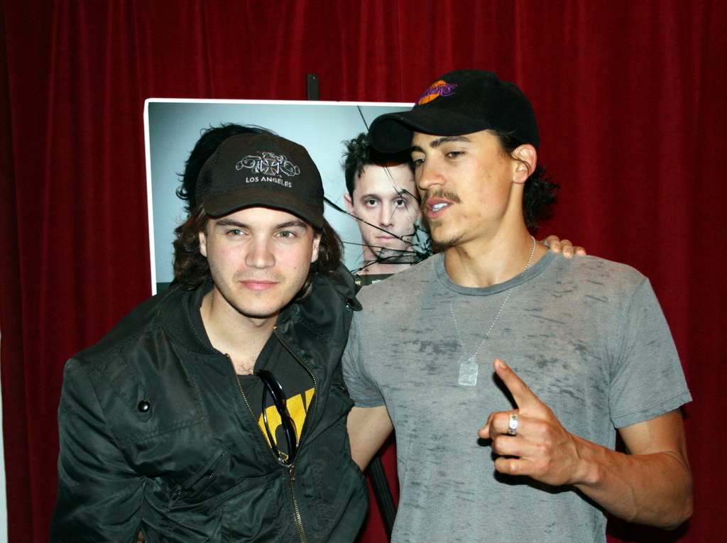 Playgoer Emile Hirsch congratulates actor Andrew Keegan