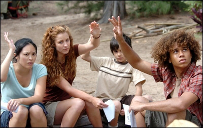 Hallee Hirsh as Daley with cast mates in scene Flight 29 Down (2008)