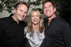 Michael Hitchcock, Courtney Thorne Smith, and Tim Bagley at Vanity Fair's launch party for 