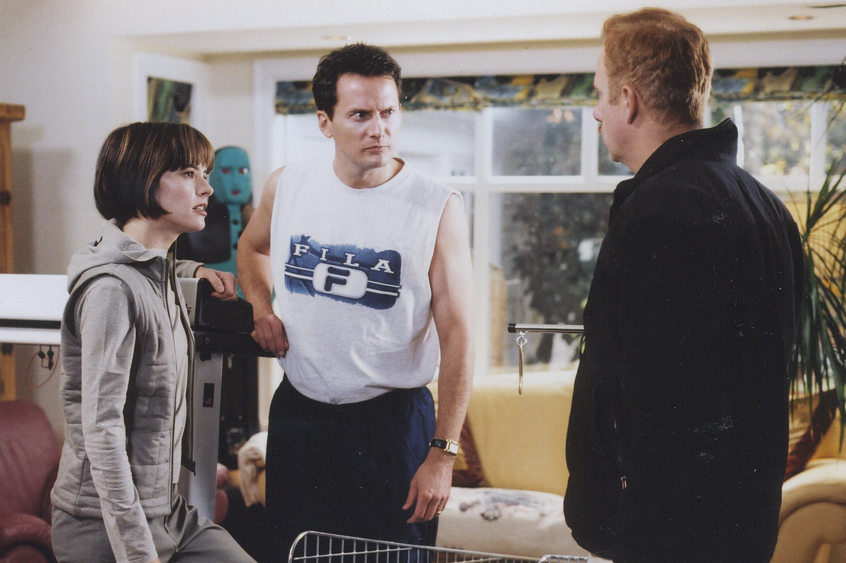 Parker Posey, Michael Hitchcock, and Christopher Guest rehearsing 