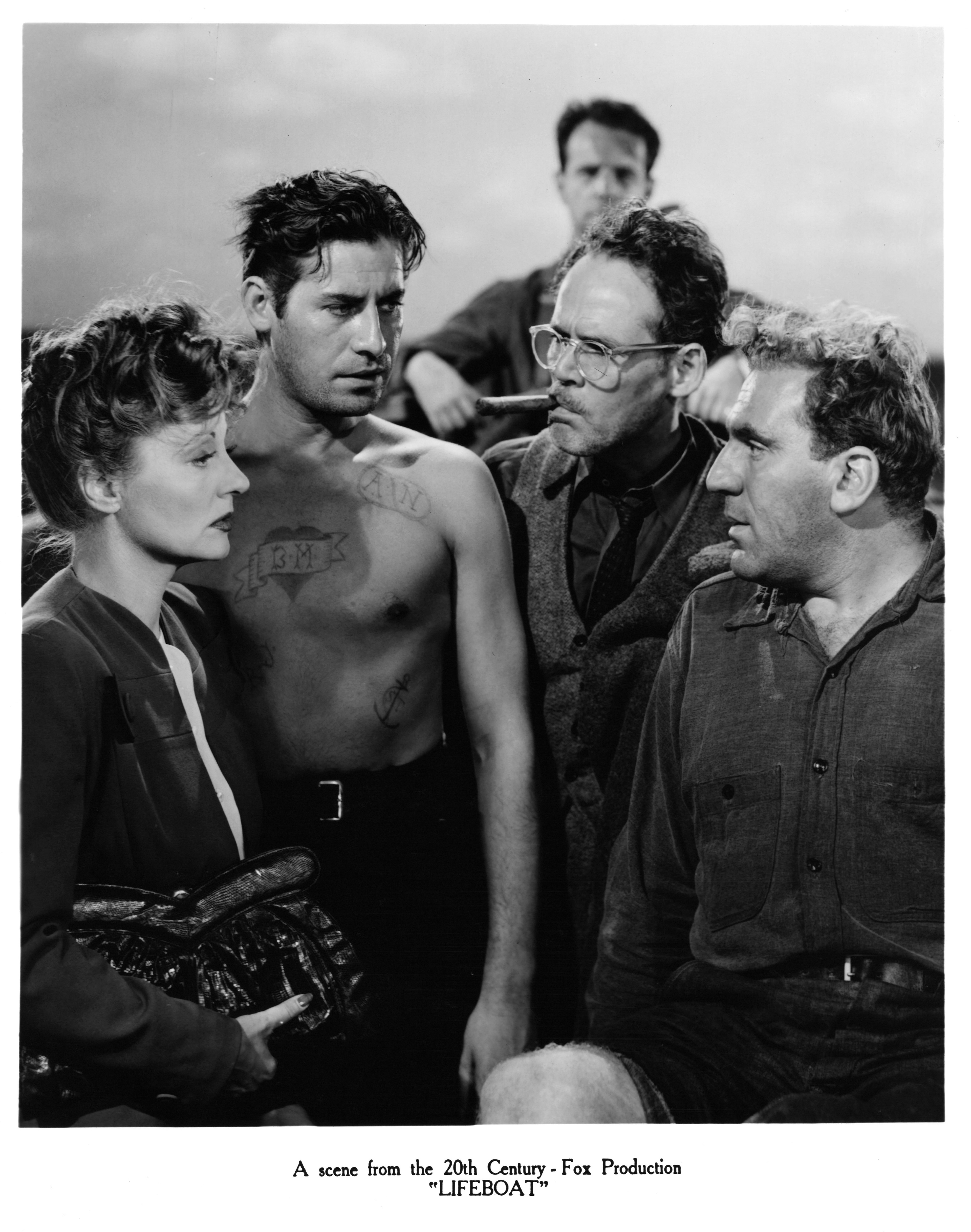 Still of Tallulah Bankhead, William Bendix, John Hodiak and Henry Hull in Lifeboat (1944)