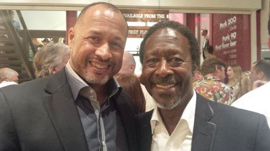 Mark Holden with Clarke Peters at The Park Theatre's 1st Birthday in North London, UK in May 2014