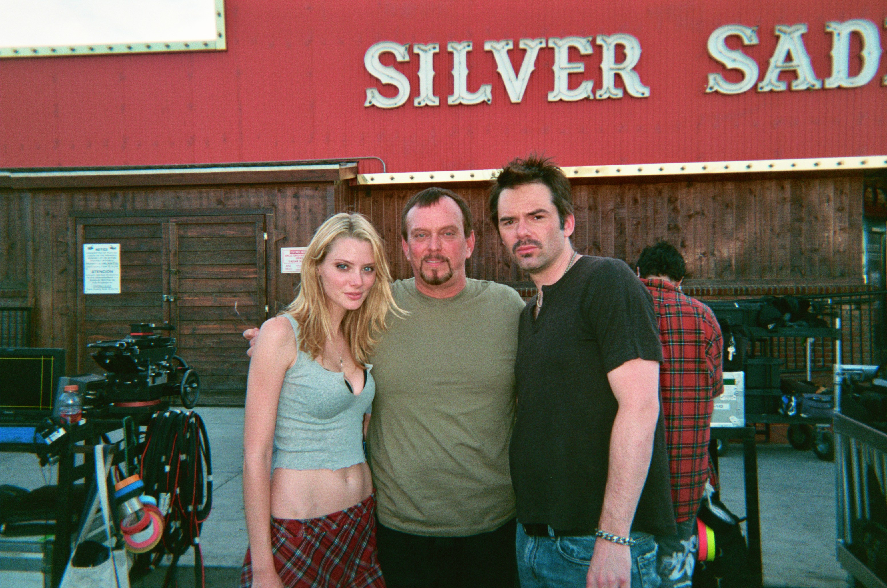 Actors April Bowlby (best known for her role on Two and a Half Men as Jon Cryer's ditzy girlfriend Kandi), Anthony Hornus (An Ordinary Killer, Wicked Spring, Ghost Town) and Billy Burke (Fracture) on the Las Vegas set of Mikey and Delores.