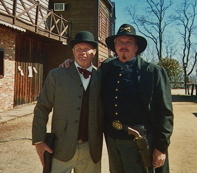 Actors Tony Becker (Tour of Duty), left, and Anthony Hornus (An Ordinary Killer, Miracle at Sage Creek), on the set of Ghost Town in Maggie Valley, North Carolina.