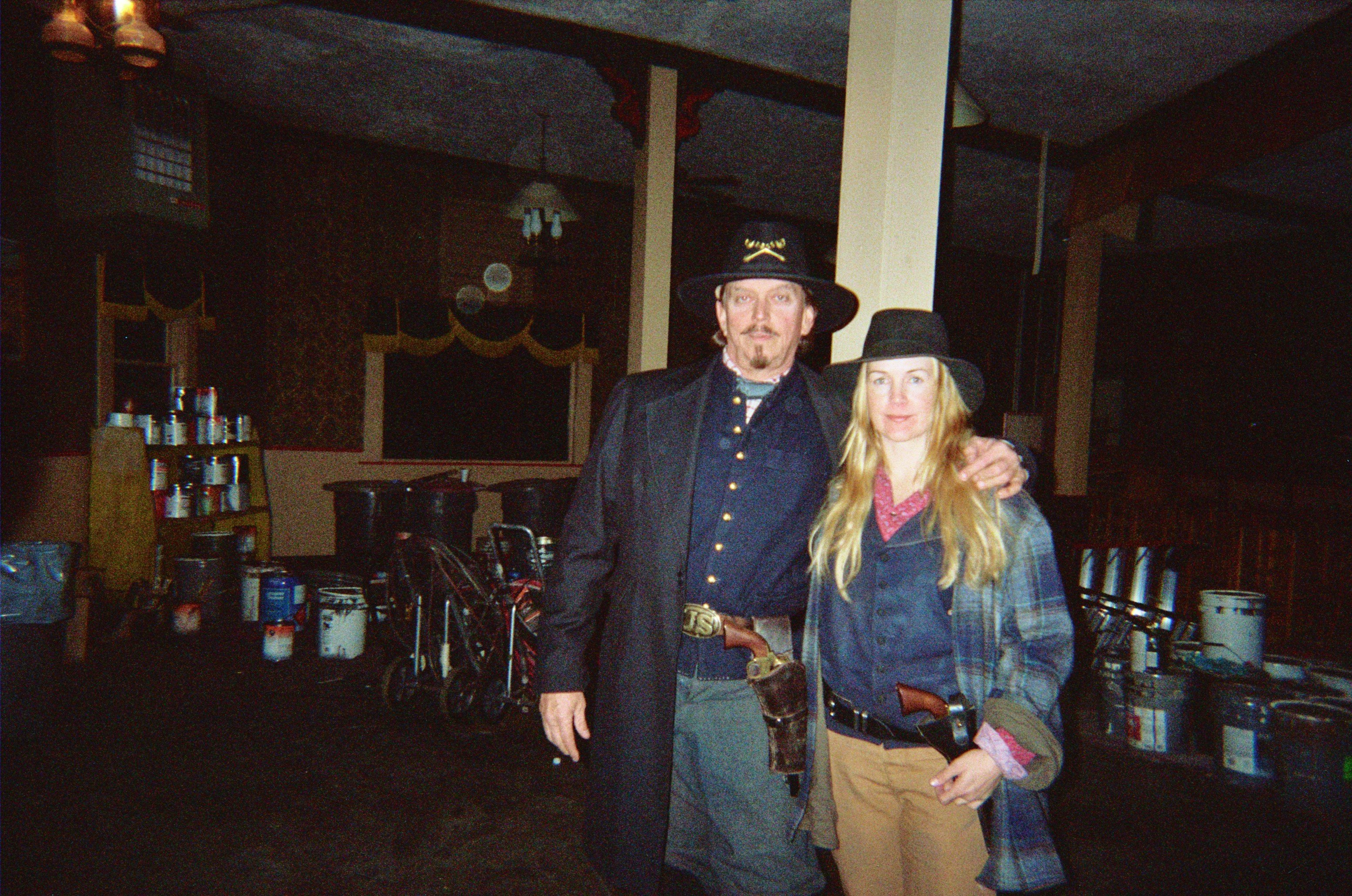 Actors Anthony Hornus (An Ordinary Killer, Miracle at Sage Creek) and Renee O' Connor (Xena: Warrior Princess and Guns and Diamonds) on the set of Ghost Town in Maggie Valley, North Carolina.