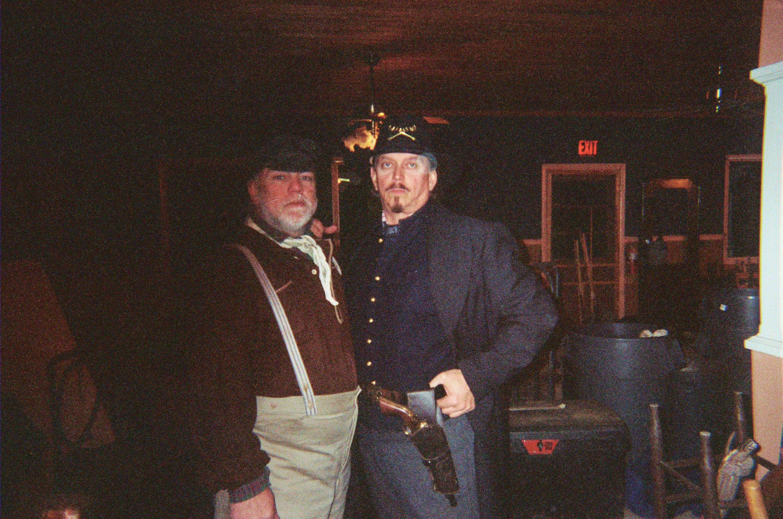 David Papenfuss, left, and Anthony Hornus as Captain Ketner on the set of Ghost Town in Maggie Valley, North Carolina.