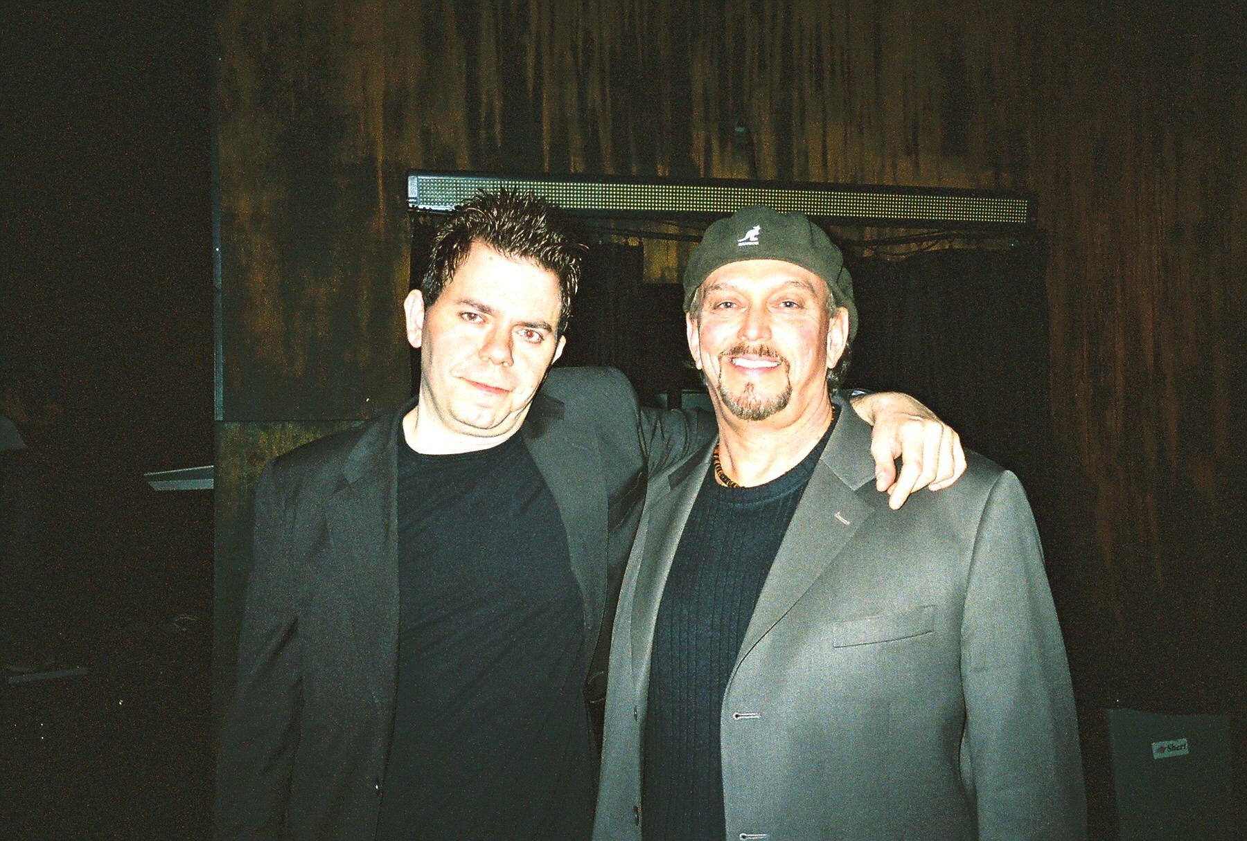 David Schultz, left, keyboardist for the Goo Goo Dolls, with actor-director Anthony Hornus (Ghost Town, An Ordinary Killer) at Sting's club, Backstage Cafe in Beverly Hills. Schultz celebrated his birthday by jamming until early morning for the large gath