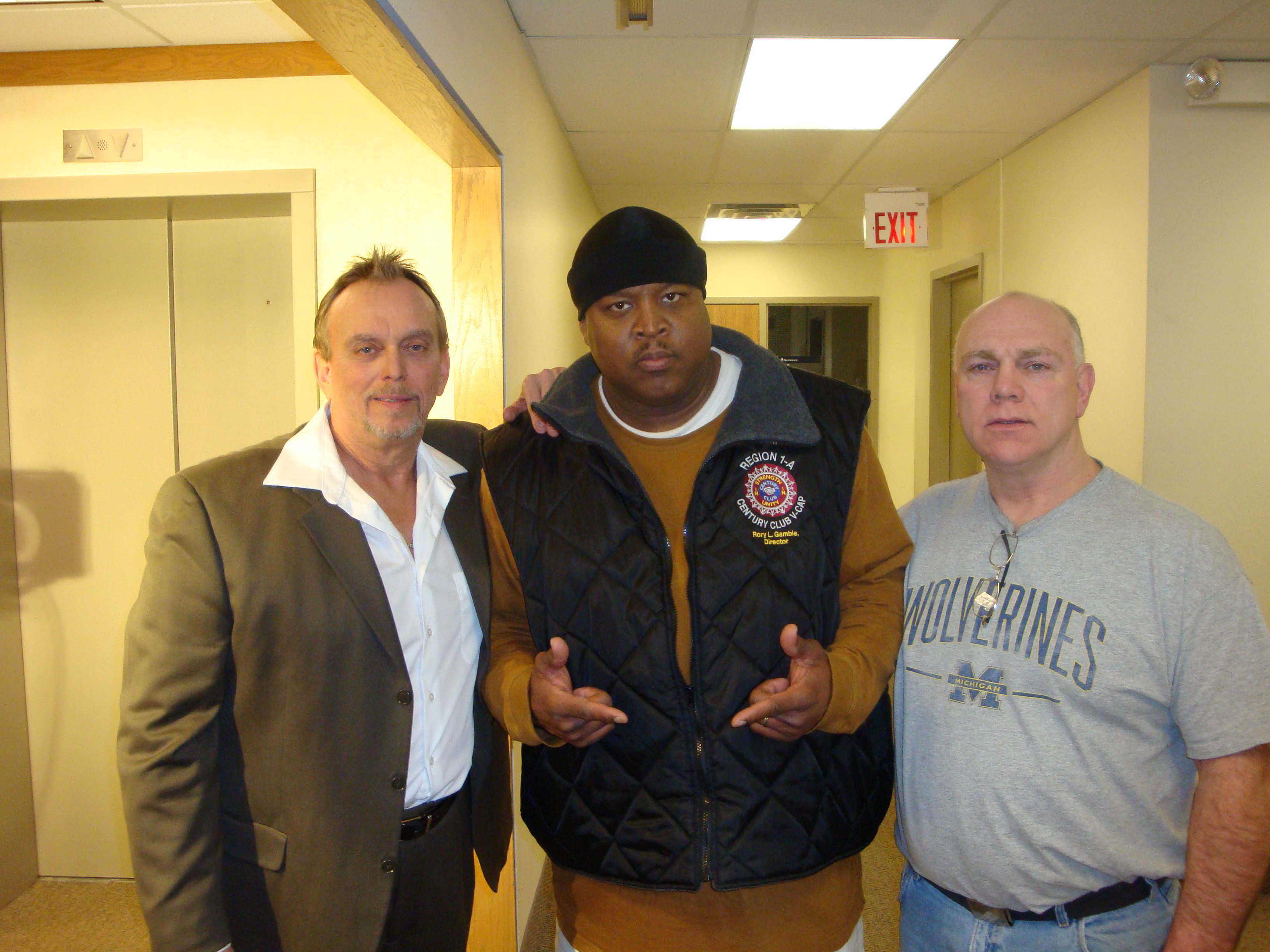 From left, actor-director Anthony Hornus (Renovation, Wild Michigan), Larry Simmons (Locked In a Room, A State of Hate) and David Papenfuss (An Ordinary Killer, Dean Teaster's Ghost Town) on the Detroit set of Locked In a Room.