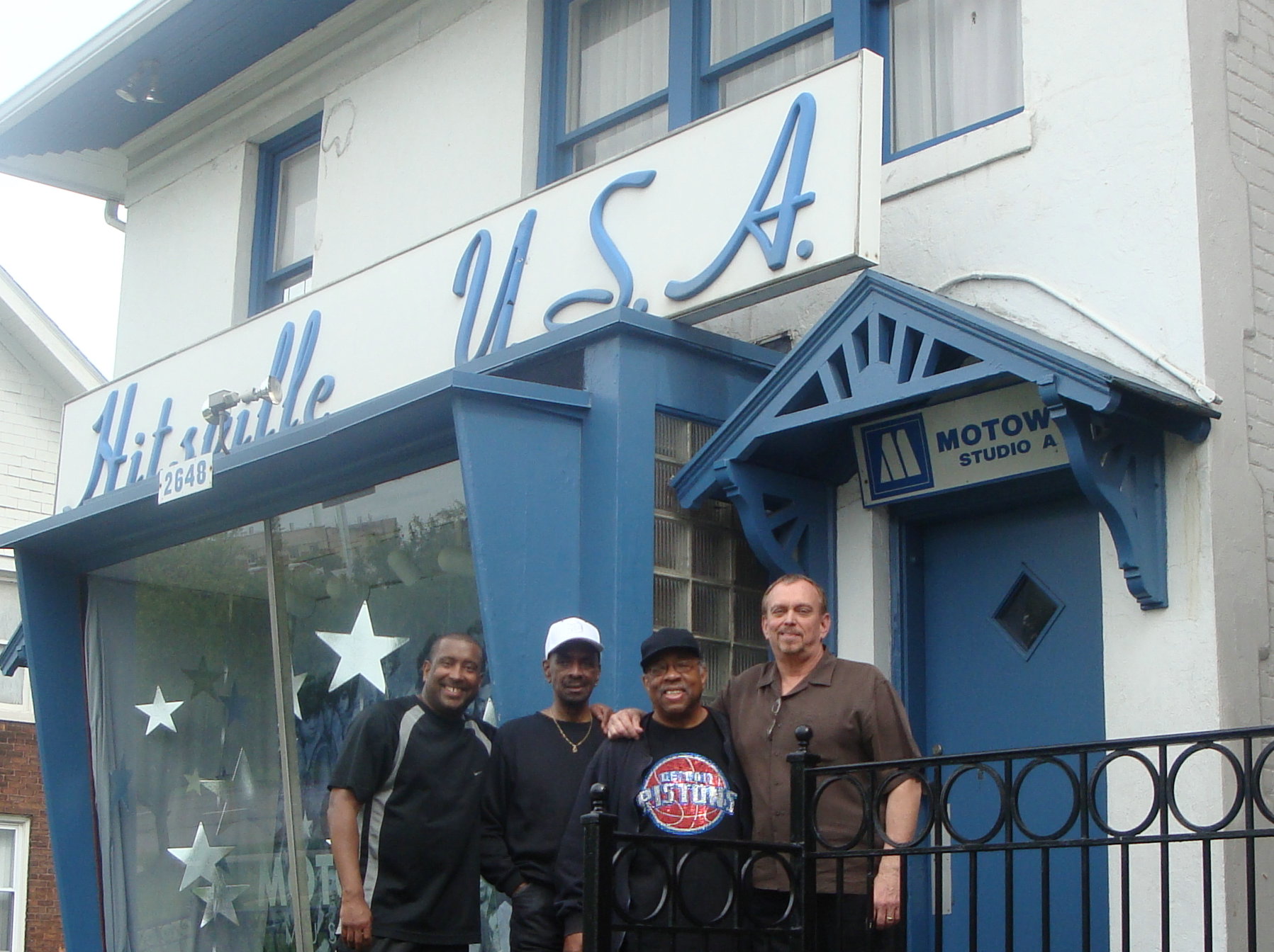 Actor-Director Anthony Hornus, right, (Renovation, Locked In a Room), at Motown's Hitsville USA in Detroit with, from left, Emerson Rogers Jr., Joe Billingslea, founding member of The Contours, most famous from their song 