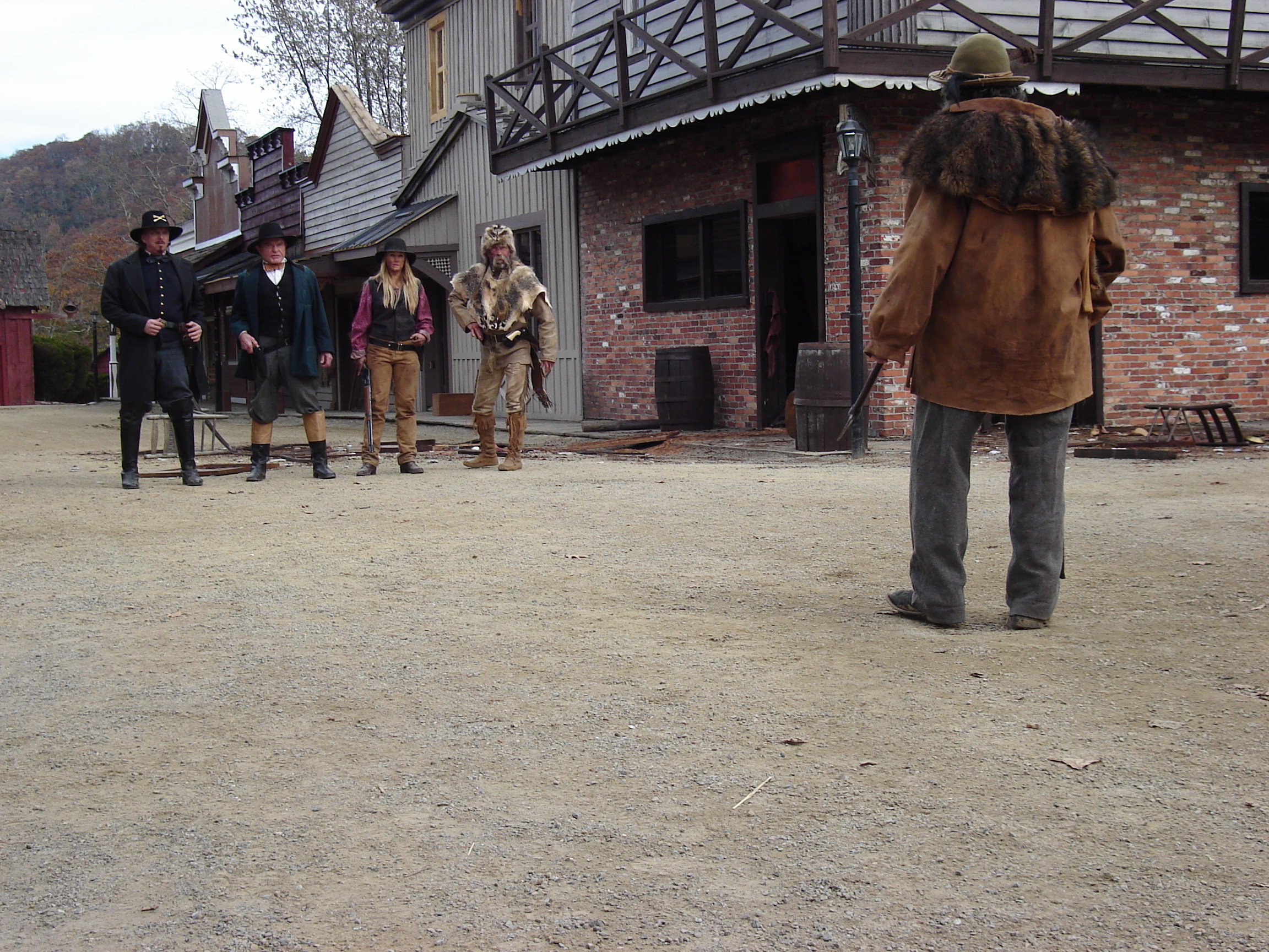 Actors Anthony Hornus, Bill McKinney, Renee O' Connor and Tommy Dippel are confronted by Herbert 