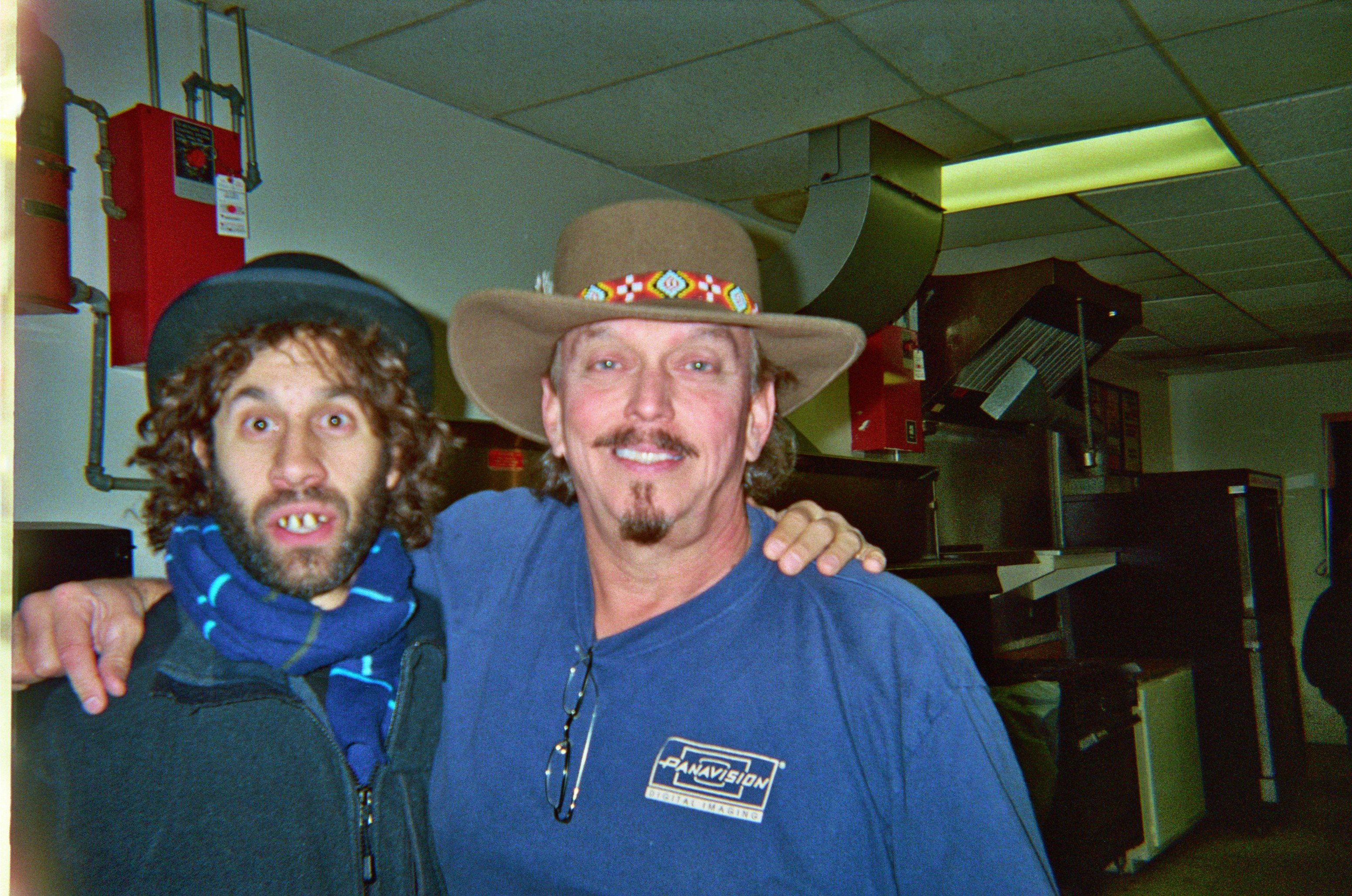 Actors Paul Proios, left, and Anthony Hornus on location in Maggie Valley, North Carolina, during the filming of Ghost Town.