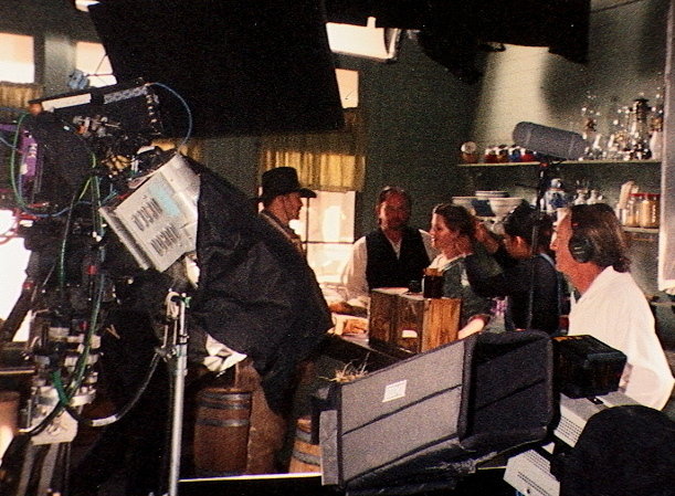 Actors Anthony Hornus, Tim Abell and Tracy Nelson on the set of Miracle at Sage Creek in Mescal, Arizona.