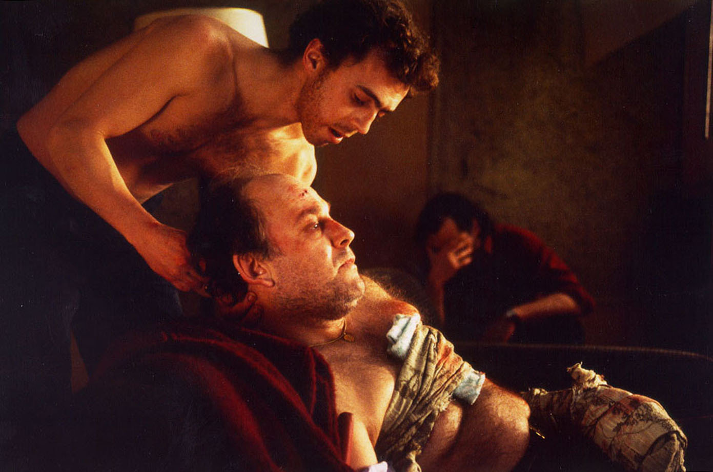 Serge Houde (center) as the doomed kidnapped victim, Pierre Laporte, in the French film 