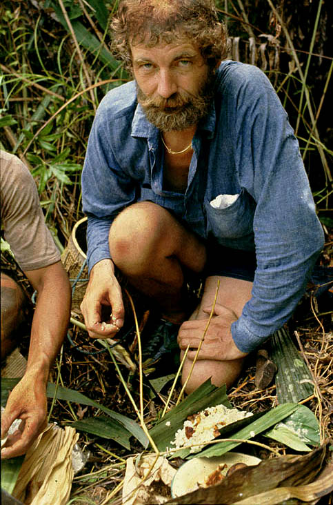 Anthony Howarth on location on the island of Borneo with the Iban.