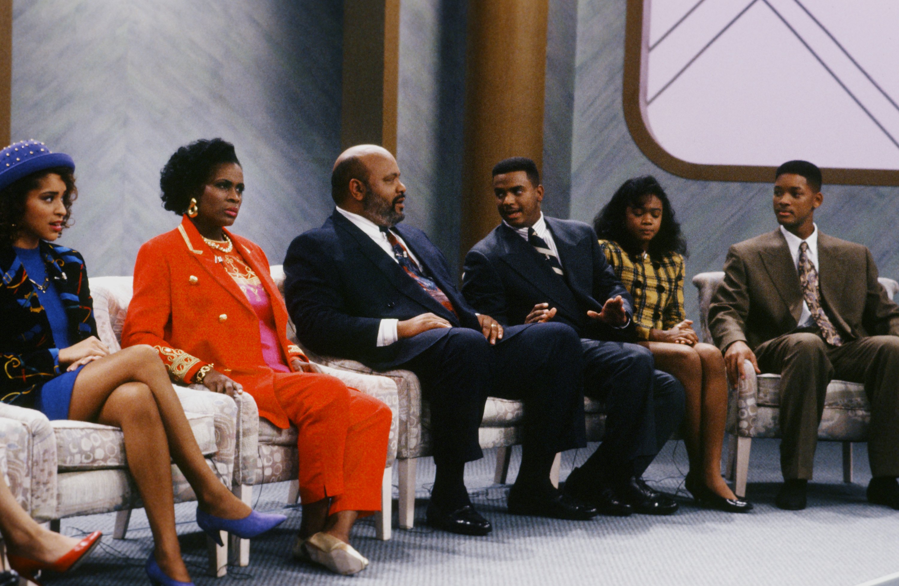 Still of Will Smith, Tatyana Ali, Alfonso Ribeiro, James Avery, Janet Hubert and Karyn Parsons in The Fresh Prince of Bel-Air (1990)