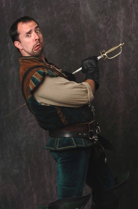 Spencer Humm as the comical swashbuckler, Slash Montant, one third of the action/comedy duo know as Hack and Slash.