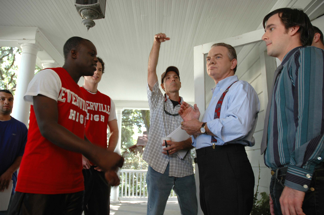 Director Chris Hummel discusses range of motion with cast, on location of The Guardians (2010).