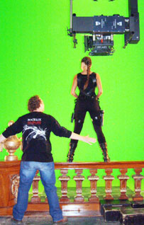 Sofia Vergara as Lara Croft with Bruce Hunt Director VISA Tomb Raider TVC Prague