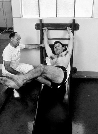 Jack Palance and Hollywood trainer, Terry Hunt, 1954.
