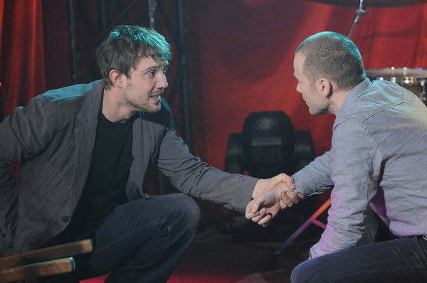 Still of Aaron Ashmore and Sam Huntington in Warehouse 13 (2009)