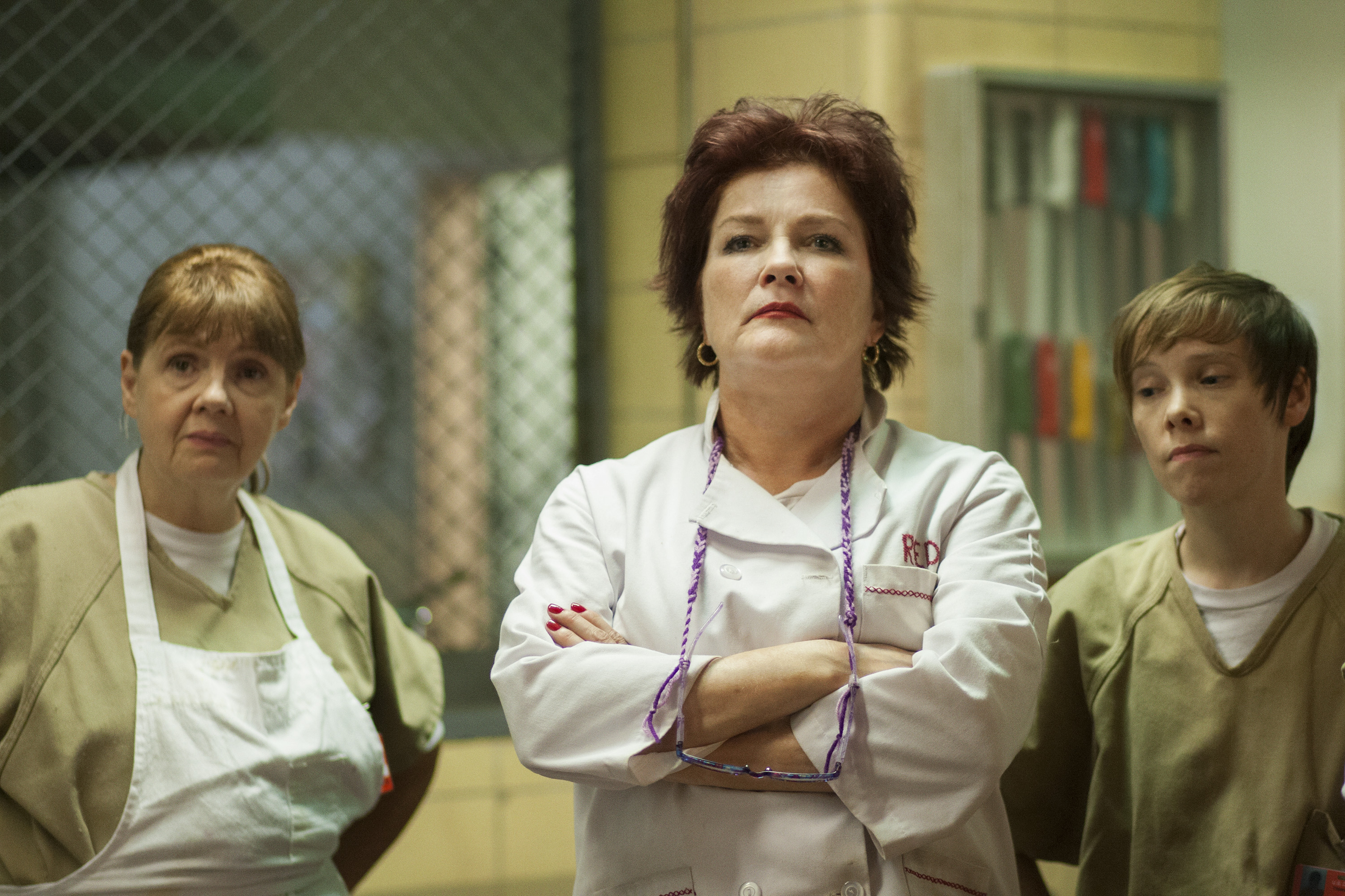 Still of Kate Mulgrew, Jason Biggs, Natasha Lyonne, Annie Golden, Michelle Hurst, Laura Prepon, Harold Surratt and Matt Peters in Orange Is the New Black (2013)