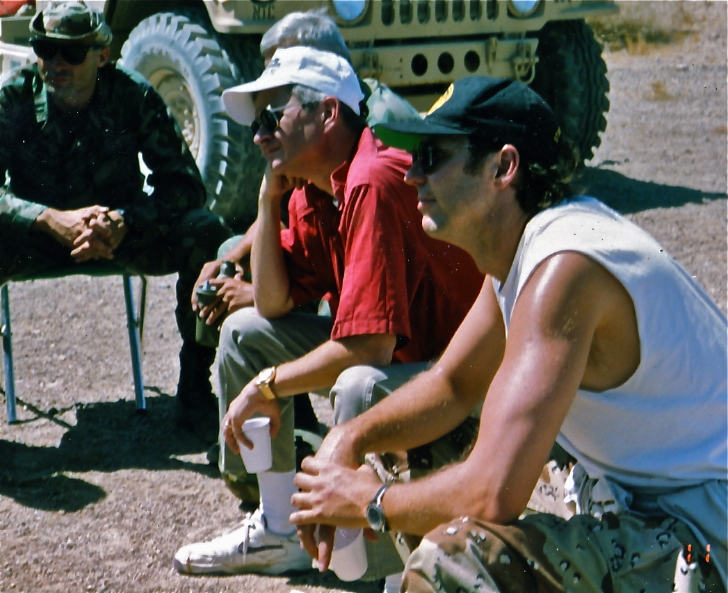 Co-Writers Tom Clancy and W. Peter Iliff doing research at Fort Irwin for the screenplay of THE BATTLE OF 73 EASTING