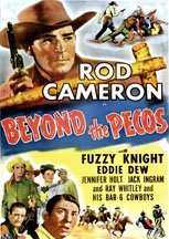 Rod Cameron, Eddie Dew, Jennifer Holt, Jack Ingram and Fuzzy Knight in Beyond the Pecos (1945)