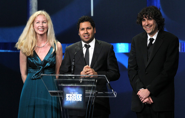 Film Editor Chris Innis, ACE with actor Dileep Rao and Film Editor Bob Murawski, ACE, presenters of Best Feature Film Dramatic Editing Award at the 2011 ACE Eddie Awards in Los Angeles, California.