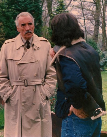 with Sir Christopher Lee on location in Holland, 1988.